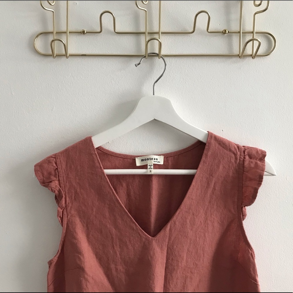 Monteau Los Angeles Flutter Sleeve Linen Dress